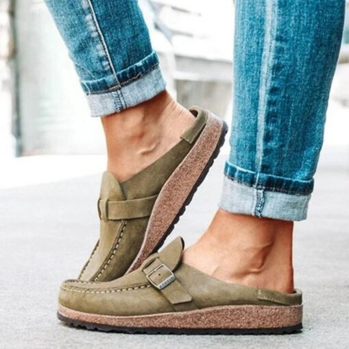 Women's Faux Suede Slip-On Loafers – Casual Comfort Flats with Buckle Detail and Cushioned Cork Sole for Everyday Wear 2025
