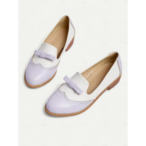 Women's Vintage Two-Tone Loafers with Bow Accent, Elegant Brogue Detailing, Comfortable Flat Shoes for Casual and Office Wear 2025