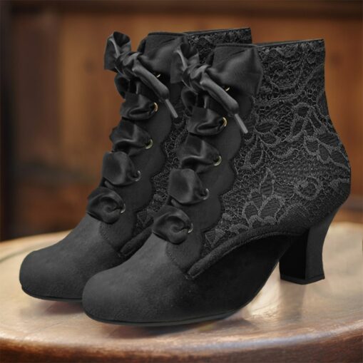 Women's Victorian Lace-Up Ankle Boots - Green Suede High Heel Booties for Vintage and Steampunk Costumes 2025 - Image 3