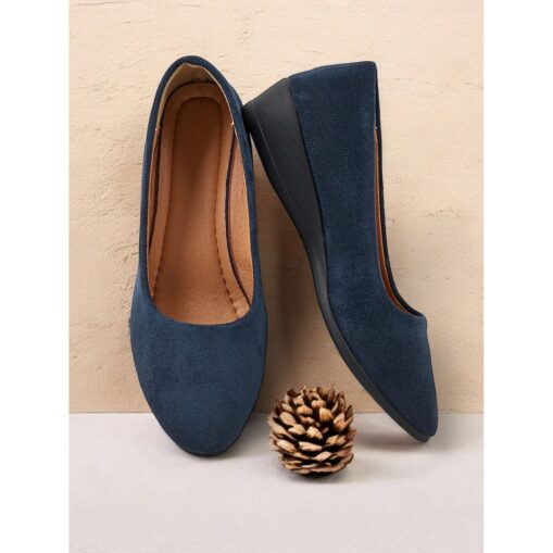 Women's Soft Navy Blue Faux Suede Slip-on Flats with Cushioned Sole | Perfect for Everyday Wear 2025