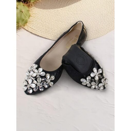 Women's Silver Foldable Flats with Rhinestone Embellishments - Comfortable, Lightweight Shoes for Travel, Parties, and Special Occasions 2025 - Image 3