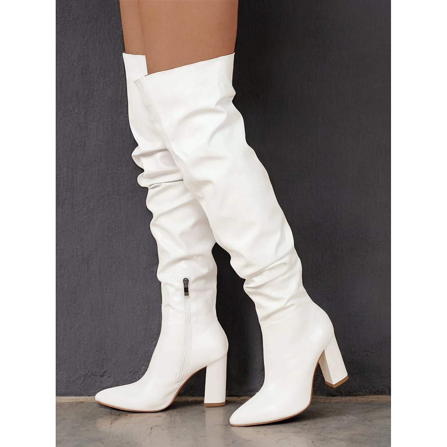 Women's Black Slouchy Over-the-Knee Boots – Stylish Pointed Toe with Block Heel for Winter Fashion and Evening Outfits 2025 - Image 2