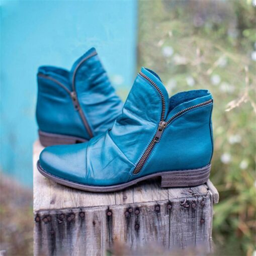 Women's Stylish Red Ankle Boots - Casual Zip-Up Faux Leather Booties for Everyday Wear 2025 - Image 2