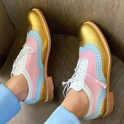 Women's Pink and Gray Glitter Wingtip Oxford Shoes with Chunky Sole - Stylish Lace-Up Brogues for Casual and Statement Outfits 2025 - Image 3