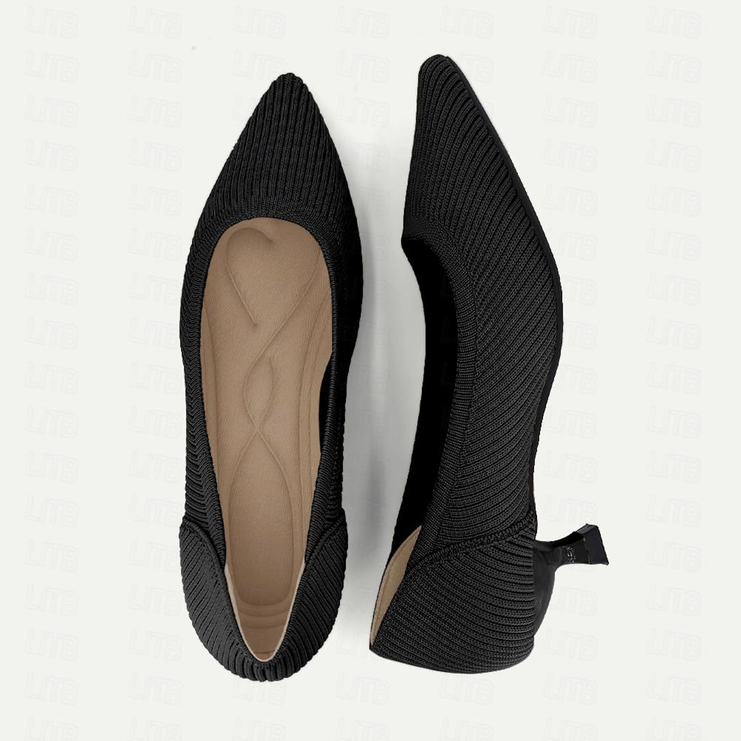 Women's Heels Plus Size Flyknit Shoes Outdoor Work Daily Striped Kitten Heel Pointed Toe Fashion Classic Comfort Walking Tissage Volant Loafer Almond - Image 2