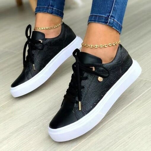 Women's White Casual Lace-Up Sneakers with Cushioned Sole - Trendy Everyday Walking Shoes 2025 - Image 2