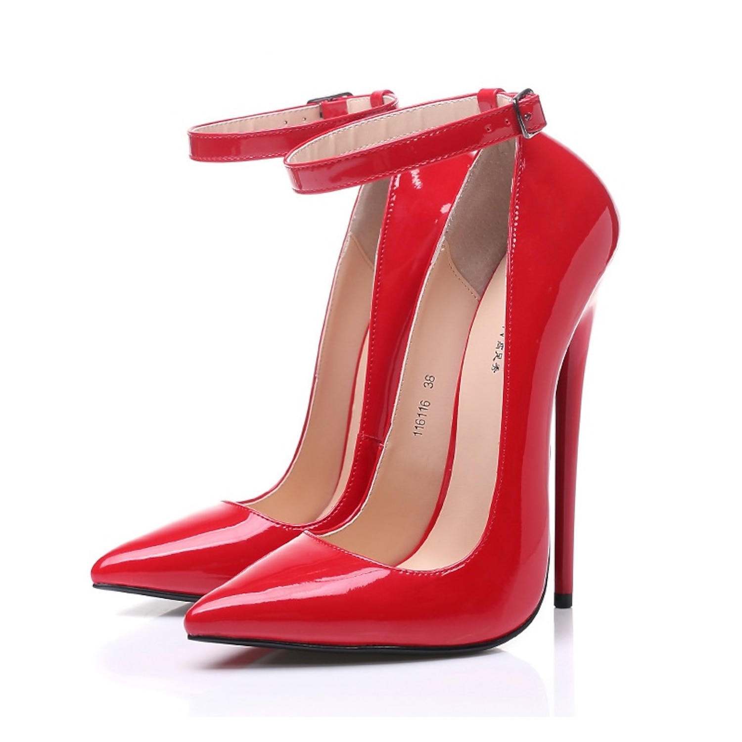 Women's Red Patent Leather Stiletto High Heel Pumps with Ankle Strap - Sexy Pointed Toe Dress Shoes 2025
