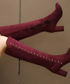 Women's Heels Boots Plus Size Heel Boots Outdoor Daily Solid Color Knee High Boots Winter Chunky Heel Pointed Toe Elegant Vintage Sexy Faux Suede Zipp
