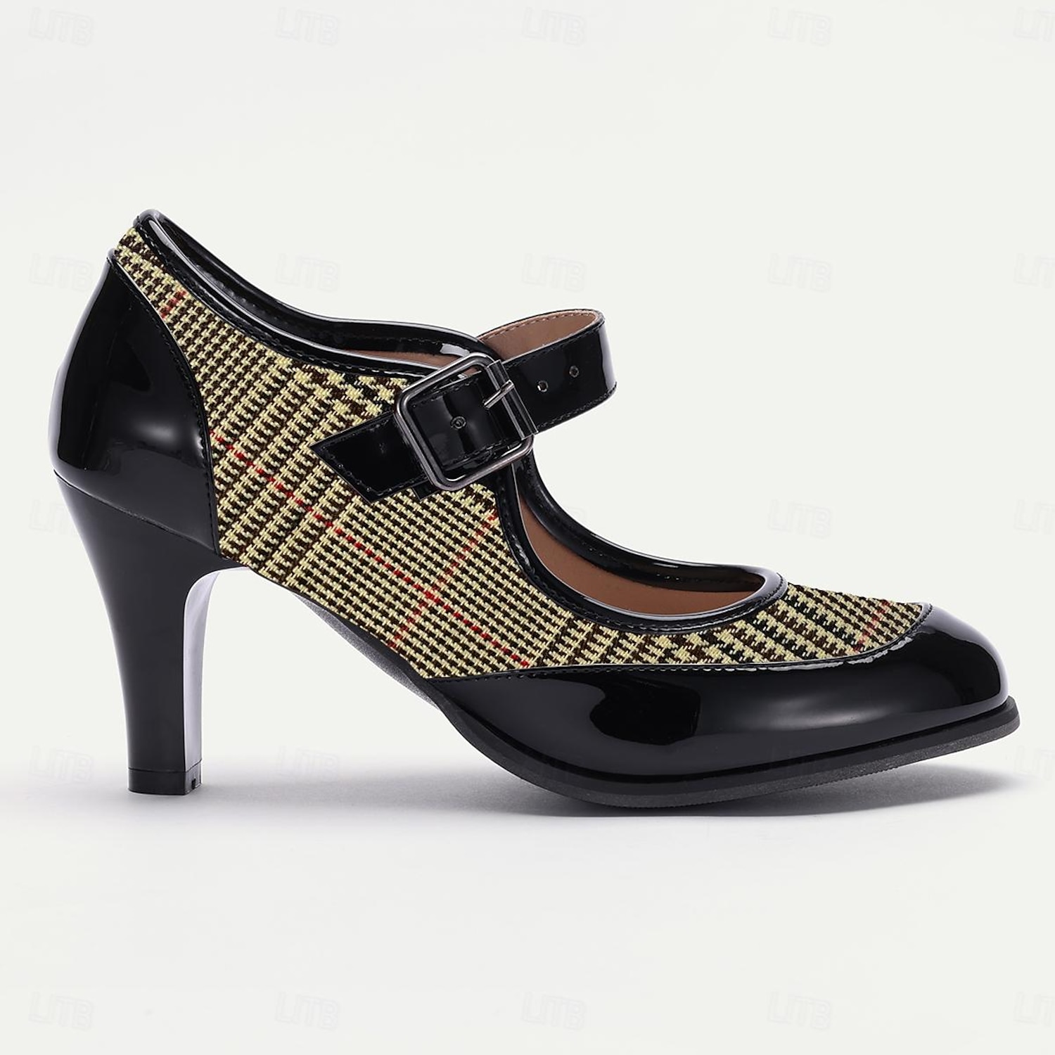 Women's Red Plaid Mary Jane Heels - Stylish Retro Shoes with Buckle Strap for Casual and Party Wear 2025 - Image 2
