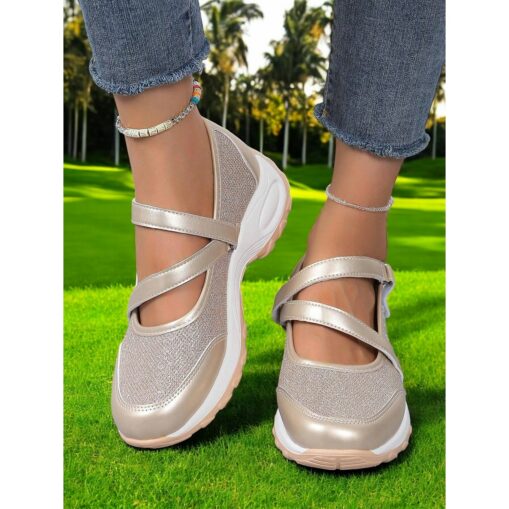 Silver Sports Sneakers for Women – Lightweight Slip-On Shoes with Secure Straps, Great for Active Days, Walks and Casual Sportswear 2025 - Image 2