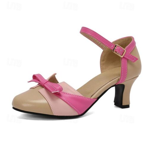 Women's Sandals Mary Jane Outdoor Daily Bowknot Cuban Heel Closed Toe Elegant Cute PU Ankle Strap Almond Light Green Blue Pink 2025 - Image 3