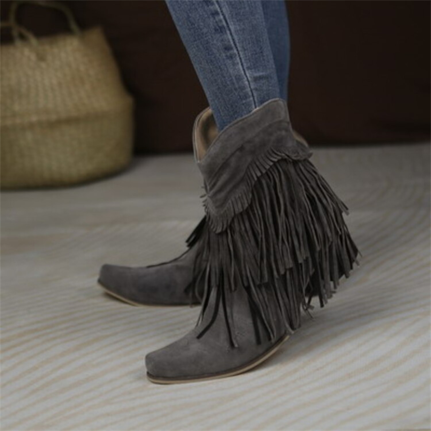 Women's Pink Suede Fringe Western Ankle Boots - Boho Chic Style for Casual Outings and Music Festivals 2025 - Image 4