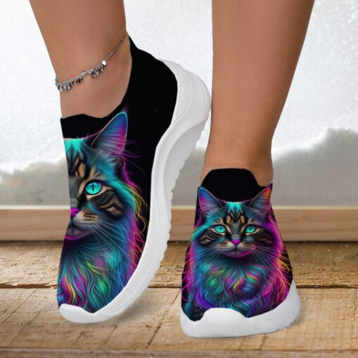 Women's Sneakers Slip-Ons Print Shoes Flyknit Shoes Comfort Shoes Outdoor Daily Cat Flat Heel Fashion Casual Tissage Volant Yellow Pink Blue 2025 - Image 2