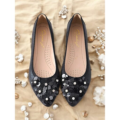 Women's Floral Embellished Foldable Flats – Comfortable Sequin Decor Ballet Shoes for Wedding and Special Events 2025 - Image 3