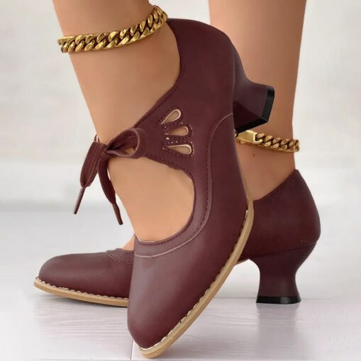 Women's Vintage Lace-Up Leather Heels - Elegant Cut-Out Oxford Shoes for Retro and Formal Occasions 2025 - Image 4