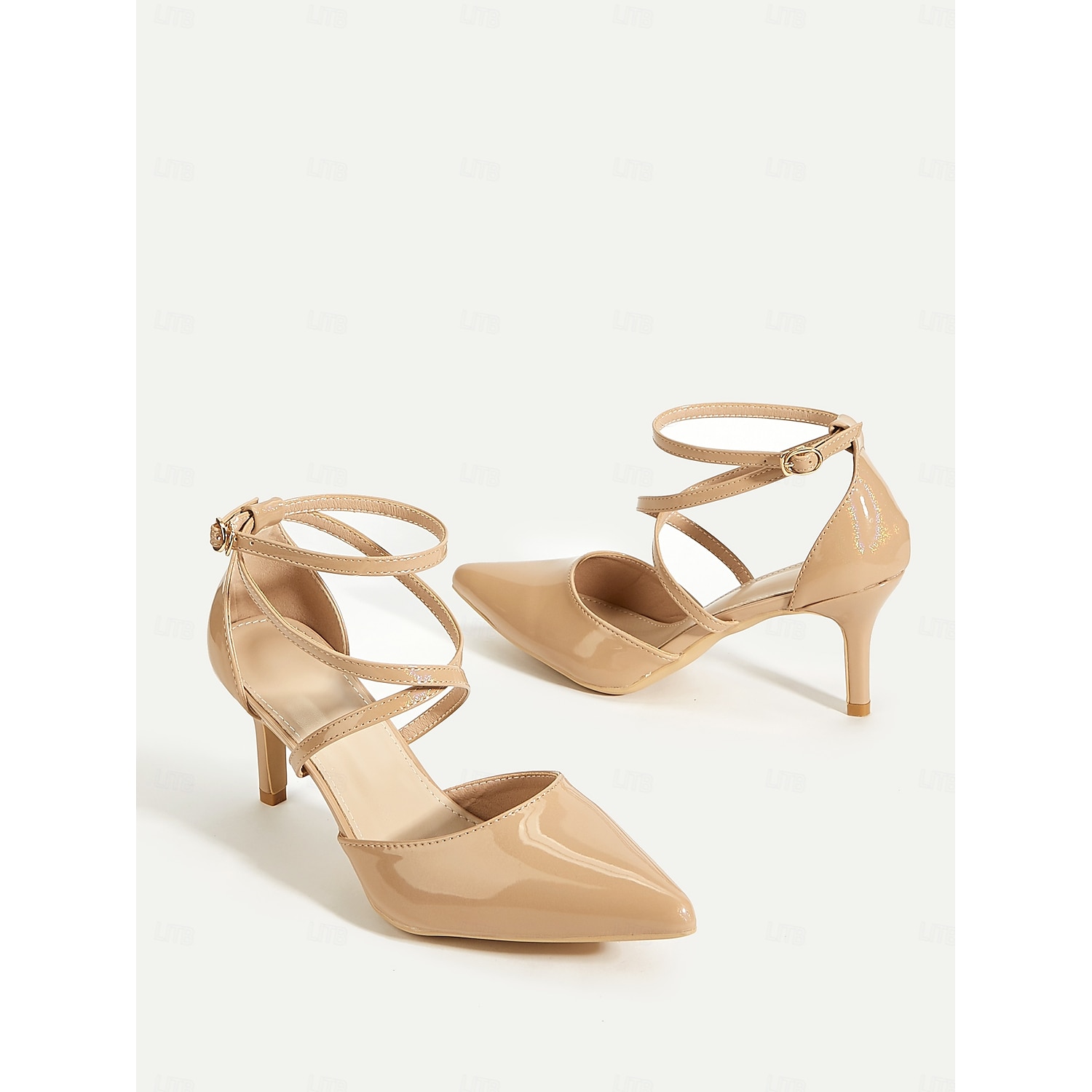 Elegant Beige Strappy Heels - Classic Patent Leather with Kitten Heel, Perfect for Weddings, Office Wear, and Evening Events 2025
