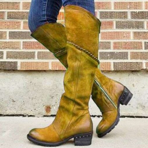 Women's Purple Suede Knee-High Boots with Side Zipper and Studded Detailing - Stylish Casual Footwear for Fall and Winter 2025 - Image 2