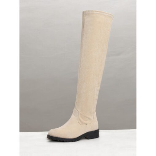 Women's Over-The-Knee Green Faux Suede Boots – Chunky Sole with Side Zipper for Casual Winter Fashion 2025 - Image 4