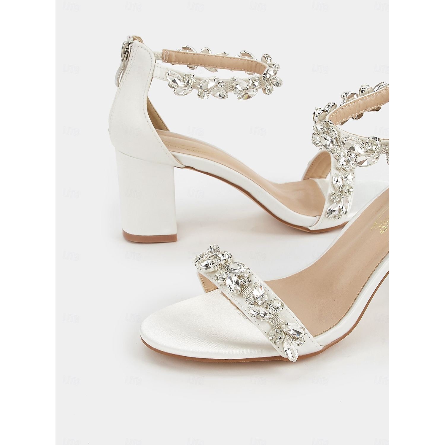 White Rhinestone Embellished Block Heel Wedding Sandals for Women - Bridal Shoes for Formal Events 2025