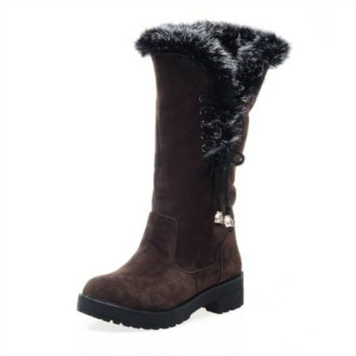 Women's Black Faux Fur Trimmed Winter Boots - Warm and Stylish, Lace-Up Design, Non-Slip Sole, Ideal for Cold Weather and Casual Wear 2025 - Image 2