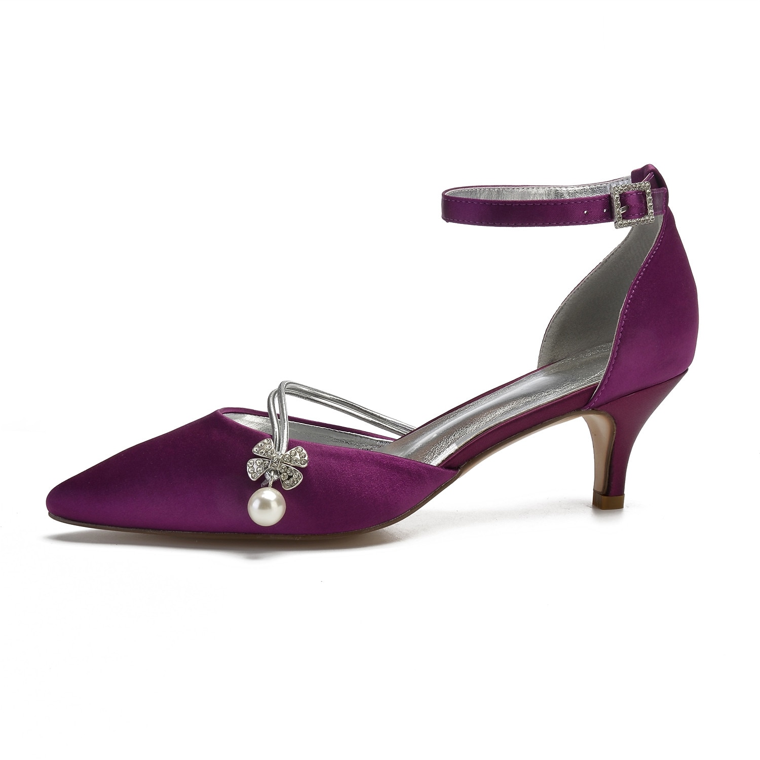 Women's Navy Blue Satin Wedding Heels – Elegant Pointed-Toe Pumps with Pearl and Rhinestone Embellishments 2025 - Image 2