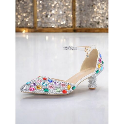 Women's Green Rhinestone Pointed-Toe Heels with Ankle Strap - Glamorous Jewel-Embellished Pumps for Evening and Special Occasions 2025 - Image 4