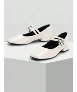 Women's Patent Leather Mary Jane Flats – Elegant White Square Toe Ballet Shoes with Double Straps for Casual and Formal Outfits 2025
