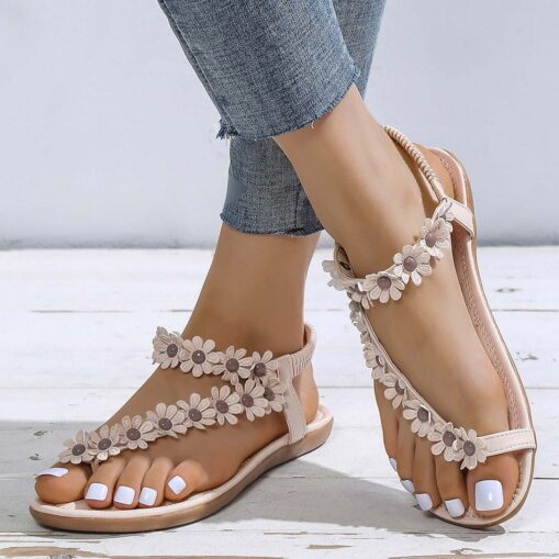 Women's Floral Embellished T-Strap Sandals with Cushioned Sole – Perfect for Casual Summer Outings 2025 - Image 3