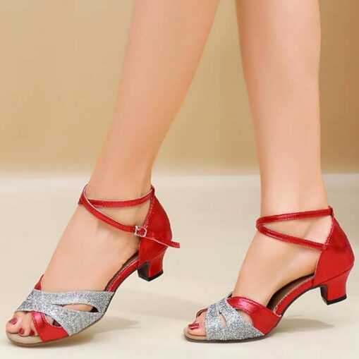 Women's Silver Glitter Open-Toe Latin Dance Shoes - Rhinestone Embellished Ankle Strap Sandals for Ballroom and Party Events 2025 - Image 6