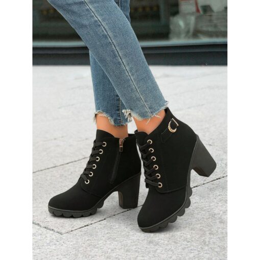 Women's Green Lace-Up Ankle Boots with Buckle Detail – Chunky Heel Combat Style for Casual and Outdoor Wear 2025 - Image 4