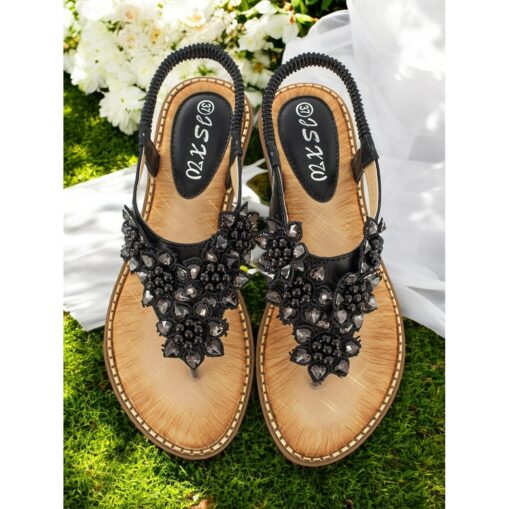 Comfortable Flat Slip-Ons with Beaded Floral Design, Perfect for Outdoor Events, Summer Parties and Wedding 2025 - Image 6