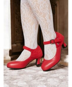 Women's Vintage Mary Jane Heels – Faux Leather & Suede Mid Heel Pumps with Buckle Strap for Retro Formal & Dance Wear 2025