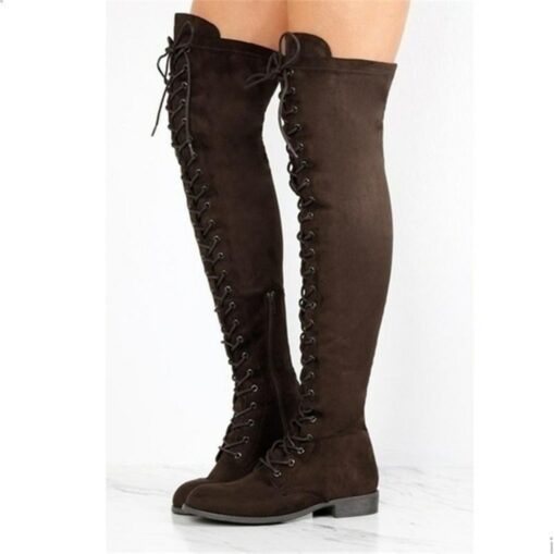 Women's Over-the-Knee Lace-Up Suede Boots with Flat Heel – Stylish and Comfortable for Casual and Winter Wear 2025 - Image 6