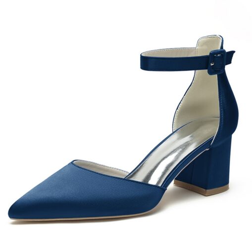 Wedding Shoes for Bride Bridesmaid Women Peep Toe White Ivory Blue Silver Gold Black Green Satin Pumps Block Heel Ankle Strap Wedding Party Valentine' - Image 8