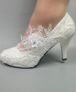 Women's Wedding Shoes White Shoes Dress Shoes Wedding Party Floral Wedding Heels Bridal Shoes Bridesmaid Shoes Rhinestone Lace Flower Stiletto Round T