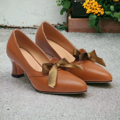Women's Heels Pumps Ladies Shoes Valentines Gifts Handmade Shoes Vintage Shoes Party Outdoor Valentine's Day Bowknot Kitten Heel Round Toe Elegant Vin - Image 2