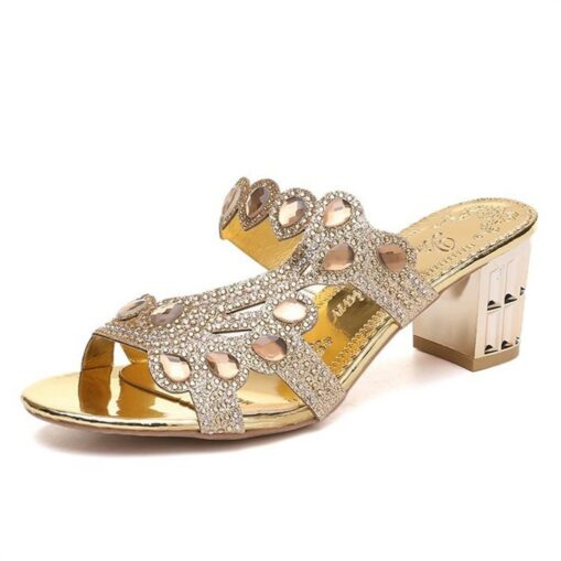 Women's Mules Bling Bling Shoes Block Heel Sandals Plus Size Outdoor Beach Summer Rhinestone High Heel Chunky Heel Elegant Sexy Casual Satin Loafer Bl - Image 3
