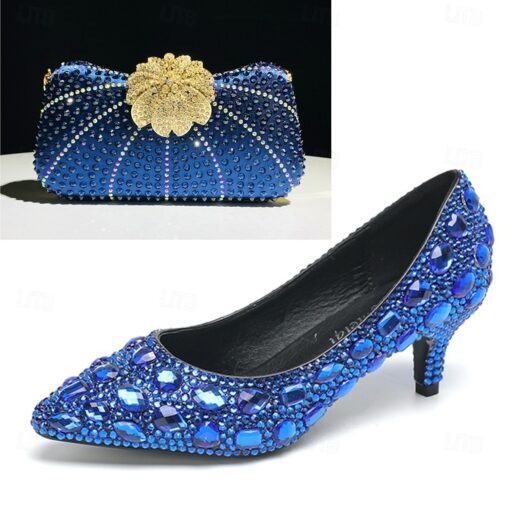 Women's Wedding Shoes Dress Shoes Wedding Party Star Bridal Shoes Bridesmaid Shoes Shoes And Bags Matching Sets Rhinestone Crystal Sequin Low Heel Sti - Image 3