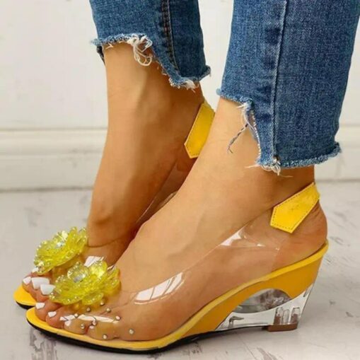 Women's Transparent Wedge Sandals with Floral Rhinestone Decoration – Stylish Open-Toe Shoes for Summer, Parties, and Special Occasions 2025 - Image 5