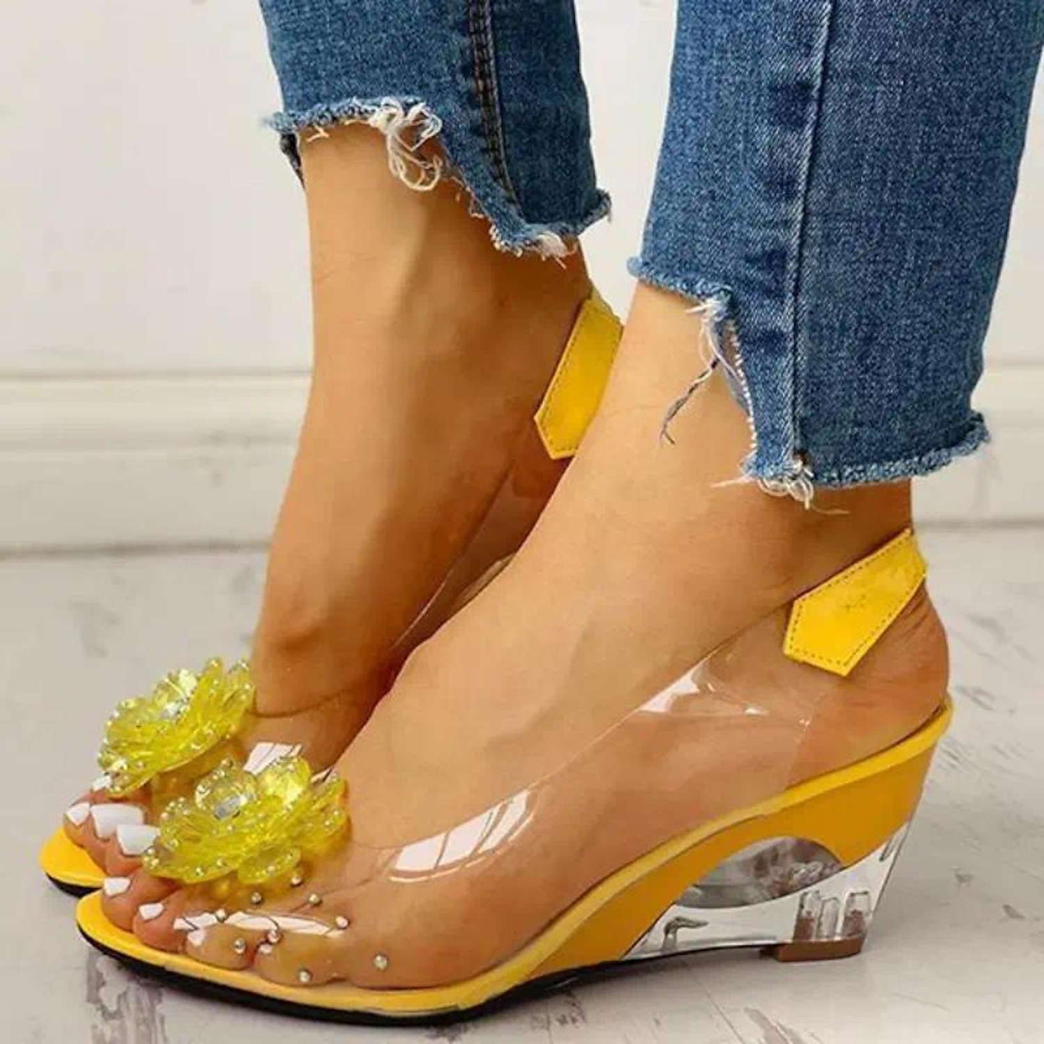 Women's Transparent Wedge Sandals with Floral Rhinestone Decoration – Stylish Open-Toe Shoes for Summer, Parties, and Special Occasions 2025 - Image 5