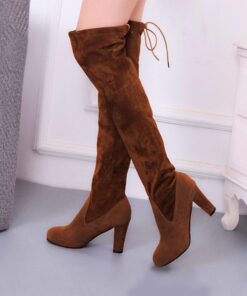 Women's Boots Suede Shoes Plus Size Heel Boots Daily Solid Colored Over The Knee Boots Thigh High Boots Winter Lace-up Chunky Heel Round Toe Sexy Walk