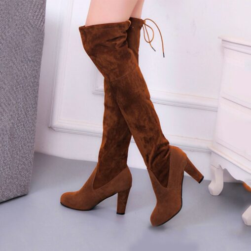 Women's Boots Suede Shoes Plus Size Heel Boots Daily Solid Colored Over The Knee Boots Thigh High Boots Winter Lace-up Chunky Heel Round Toe Sexy Walk
