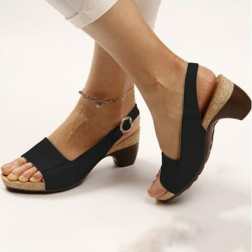 Women's Navy Blue Slingback Wedge Sandals with Open Toe and Buckle Strap - Comfortable Summer Shoes 2025 - Image 3