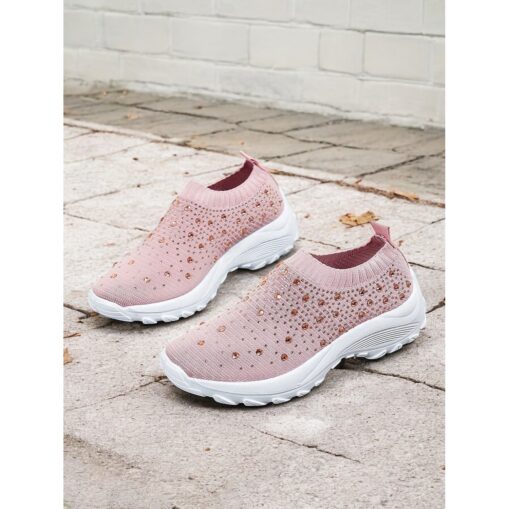 Women's Black Slip-On Sneakers with Rhinestone Embellishments and Chunky White Sole – Stylish and Comfortable Athletic Shoes for Casual Wear 2025 - Image 2