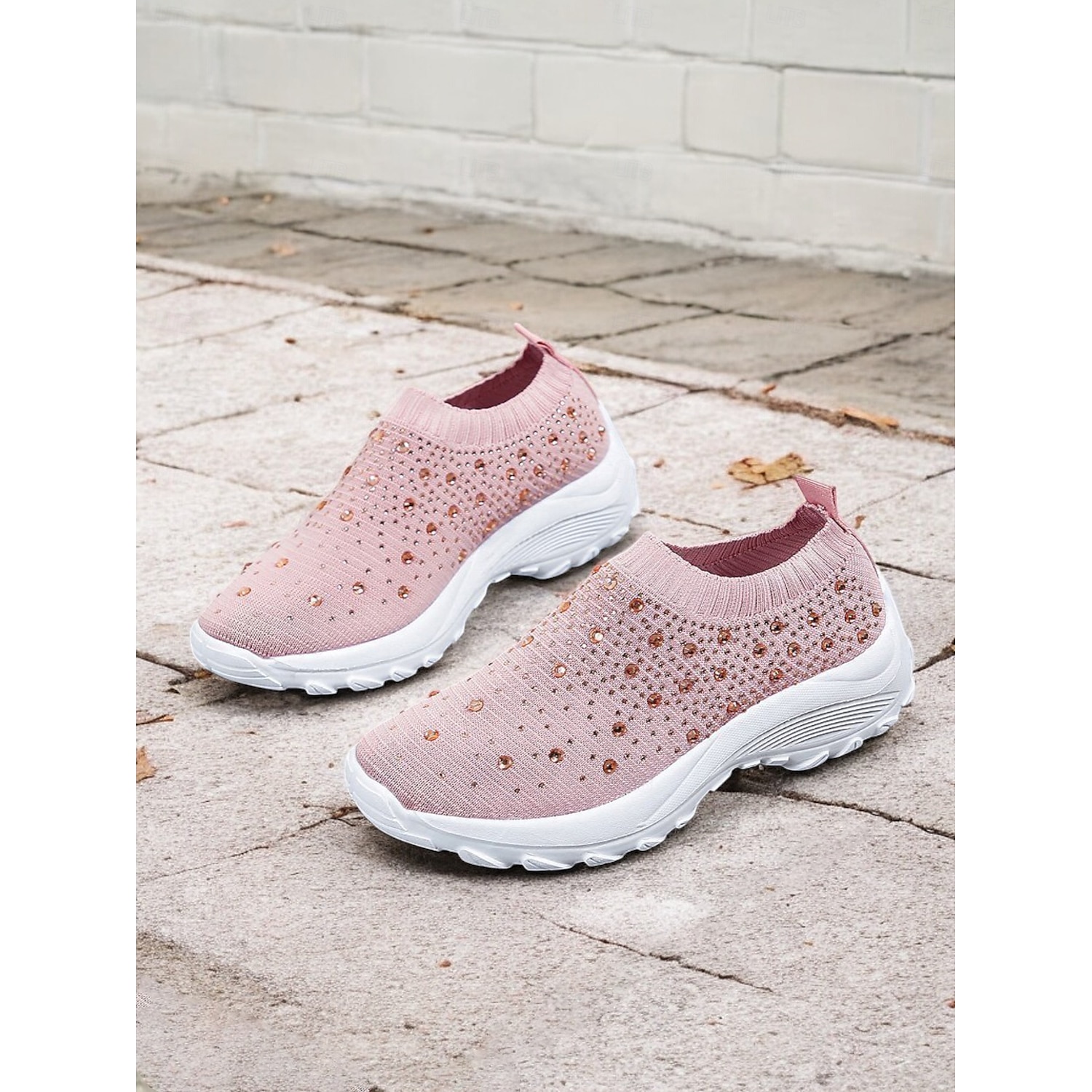 Women's Black Slip-On Sneakers with Rhinestone Embellishments and Chunky White Sole – Stylish and Comfortable Athletic Shoes for Casual Wear 2025 - Image 2