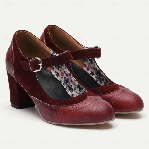 Women's Vintage Brown Mary Jane Heels - Retro Chunky Heel Pumps for Office and Casual Wear 2025 - Image 2