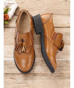 Women's Brown Loafers with Brogue Detailing, Fringe, and Tassel Accents – Classic Vintage-Inspired Footwear for Casual and Office Wear 2025