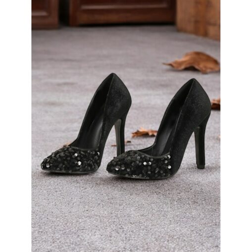 Women's Black Stiletto Heels with Gold Sequin Embellishment – Elegant High Heels for Party, Evening, and Special Occasions 2025 - Image 5