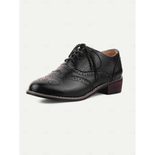 Women's Cream and White Faux Leather Brogue Oxford Shoes with Lace-Up Closure - Vintage-Inspired Formal Footwear 2025 - Image 3