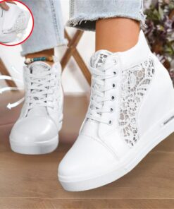 Women's Breathable Wedge Sneakers with Lace Panel – Comfortable Lace-Up High-Top Shoes for Casual Outings and Summer Wear 2025